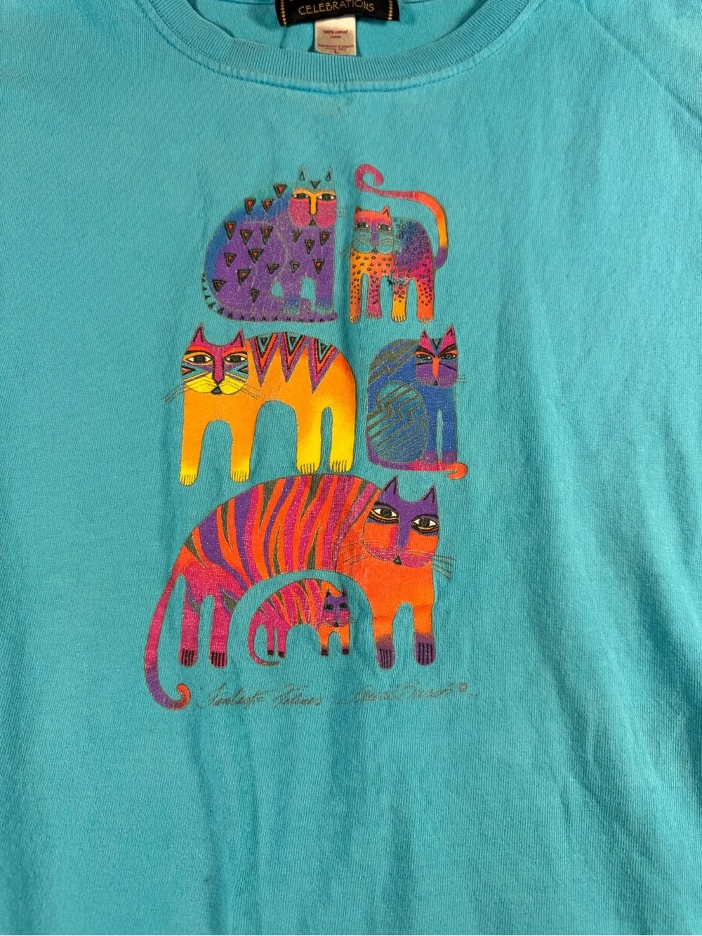 80’s Vintage Laurel Burch “Fantastic Felines” Tee Large Celebrations 100% Cotton - Picture 2 of 9